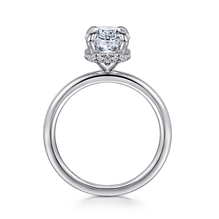 Rainah - 14K White Gold Hidden Halo Oval Diamond Engagement Ring - 0.13 ct - Shot 2