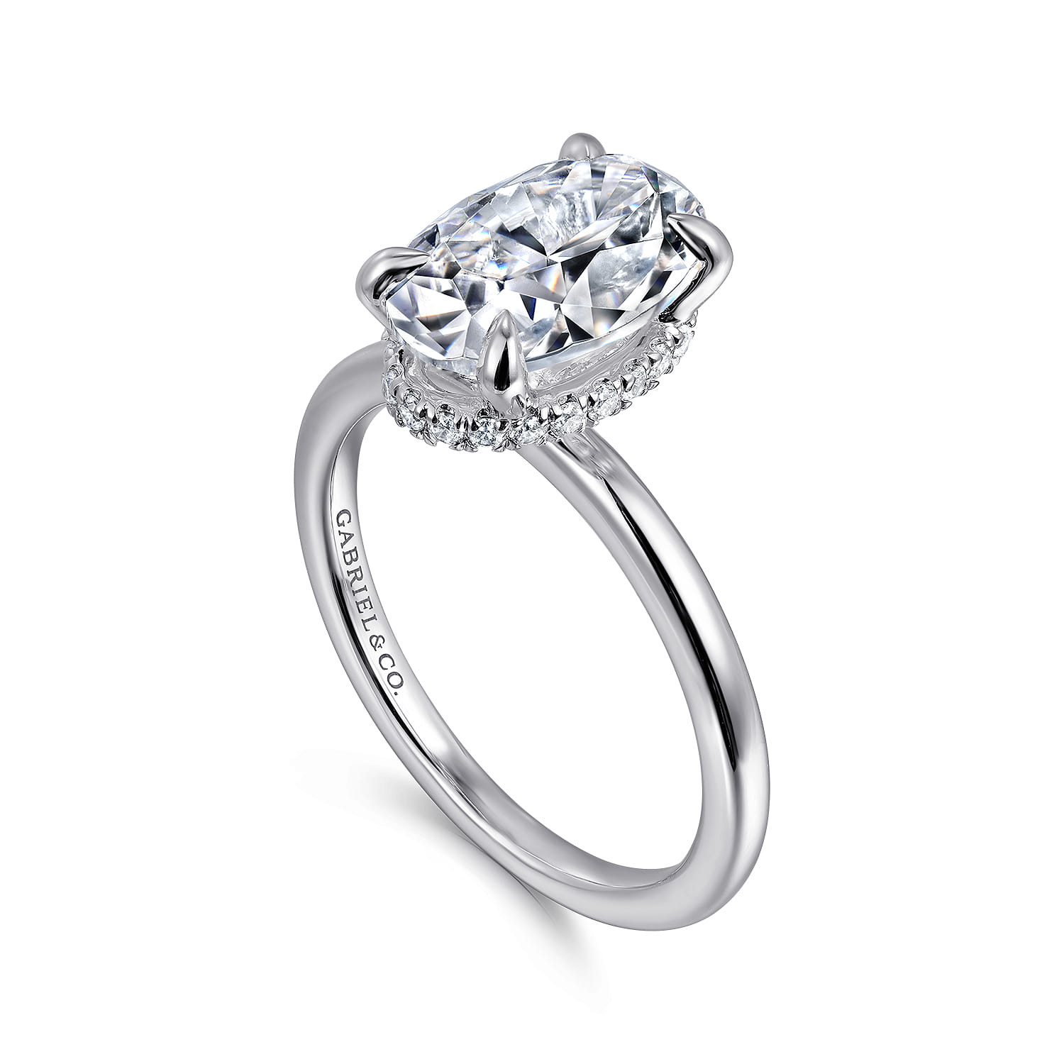 Rainah - 14K White Gold Hidden Halo Oval Diamond Engagement Ring - 0.13 ct - Shot 3