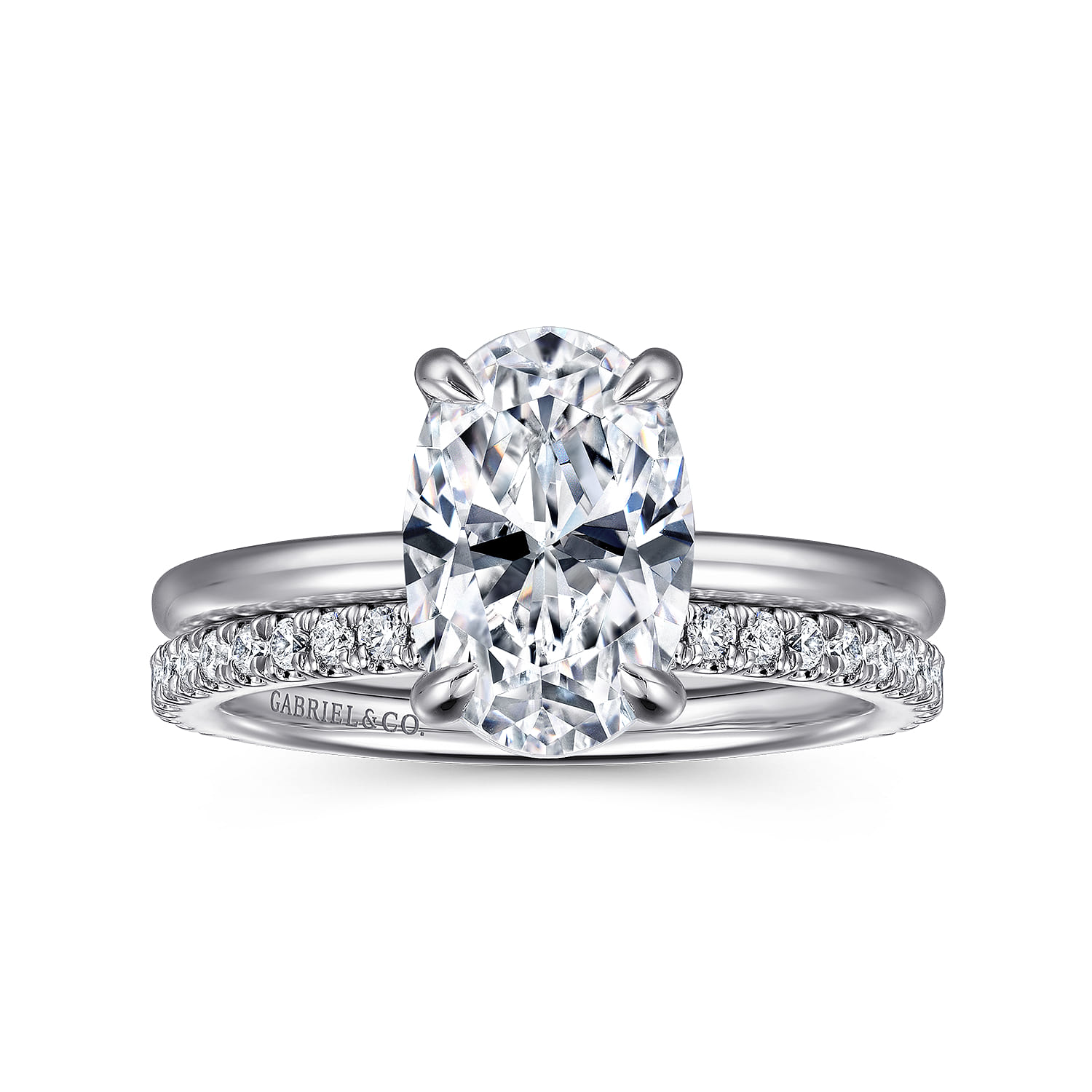 Rainah - 14K White Gold Hidden Halo Oval Diamond Engagement Ring - 0.13 ct - Shot 4