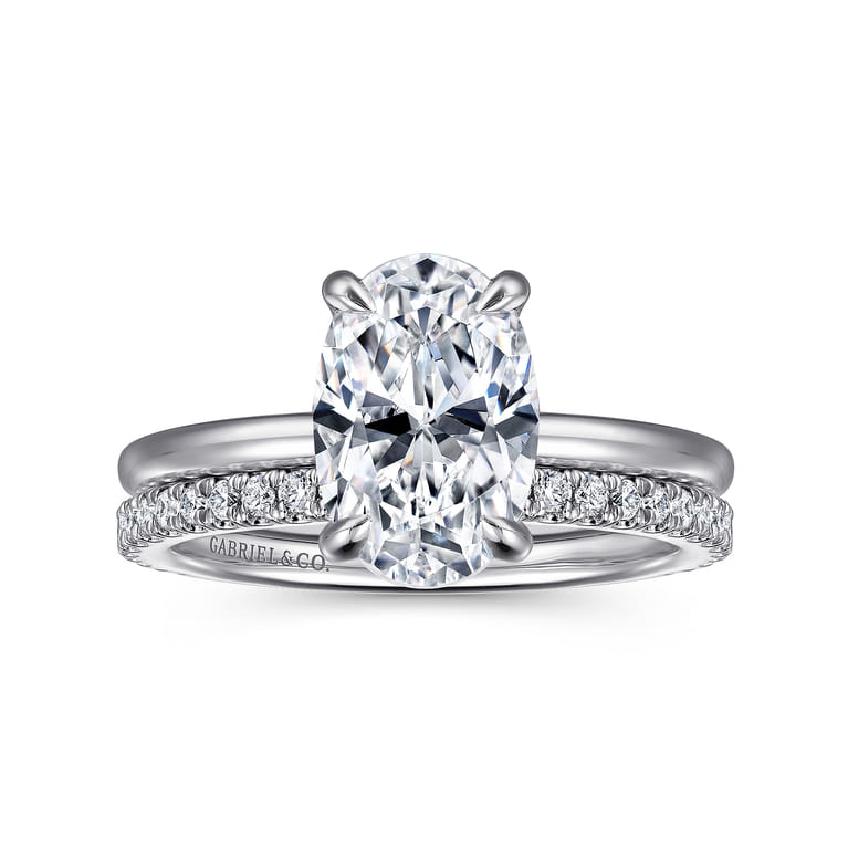 Rainah - 14K White Gold Hidden Halo Oval Diamond Engagement Ring - 0.13 ct - Shot 4