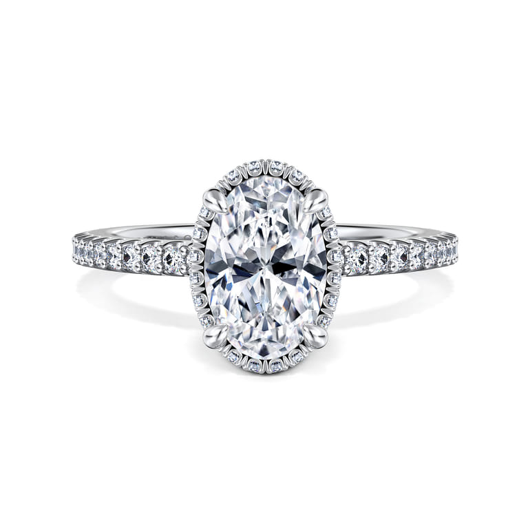 Senne - 14K White Gold Oval Cut Hidden Halo Diamond Engagement Ring - 0.4 ct - Shot 1