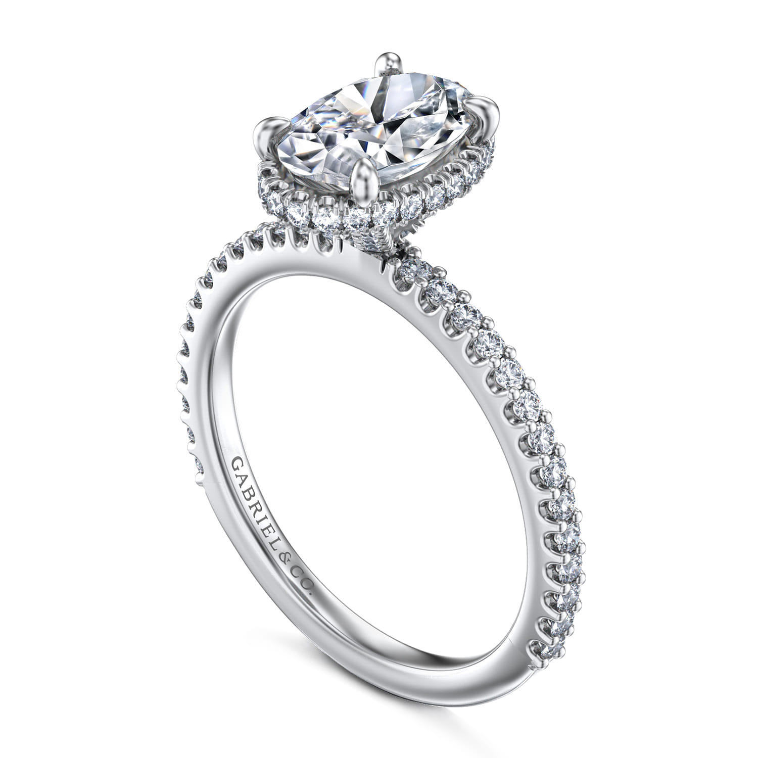 Senne - 14K White Gold Oval Cut Hidden Halo Diamond Engagement Ring - 0.4 ct - Shot 3