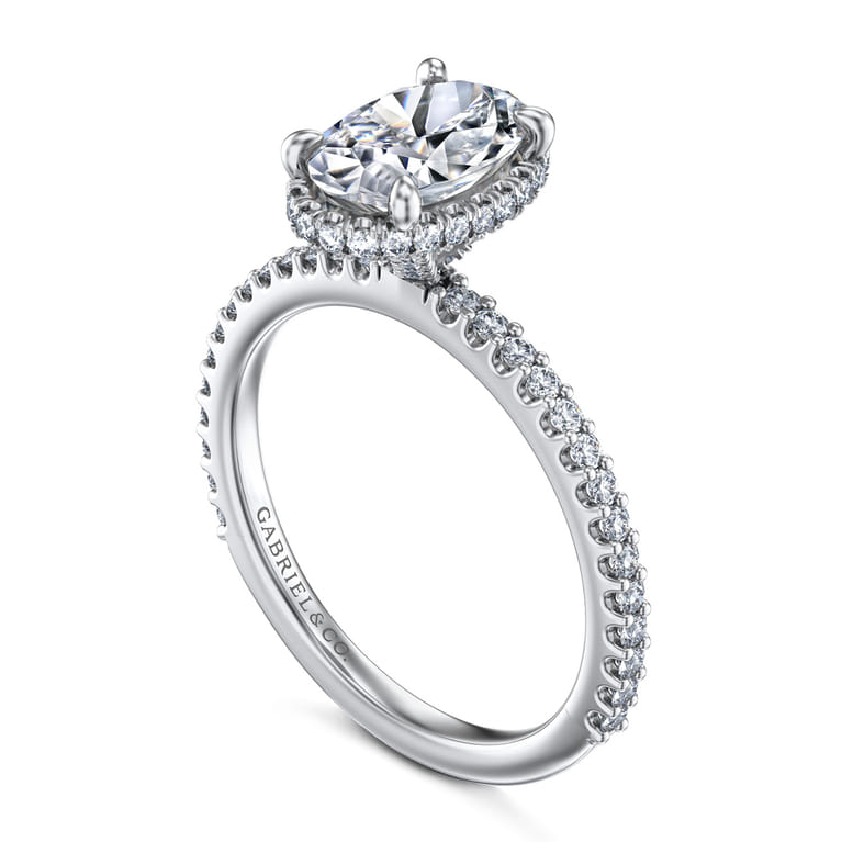 Senne - 14K White Gold Oval Cut Hidden Halo Diamond Engagement Ring - 0.4 ct - Shot 3