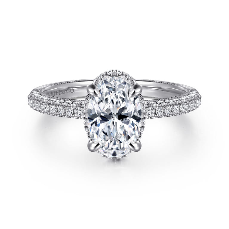 Caly - 14K White Gold Oval Halo Diamond Engagement Ring - 0.5 ct - Shot 1