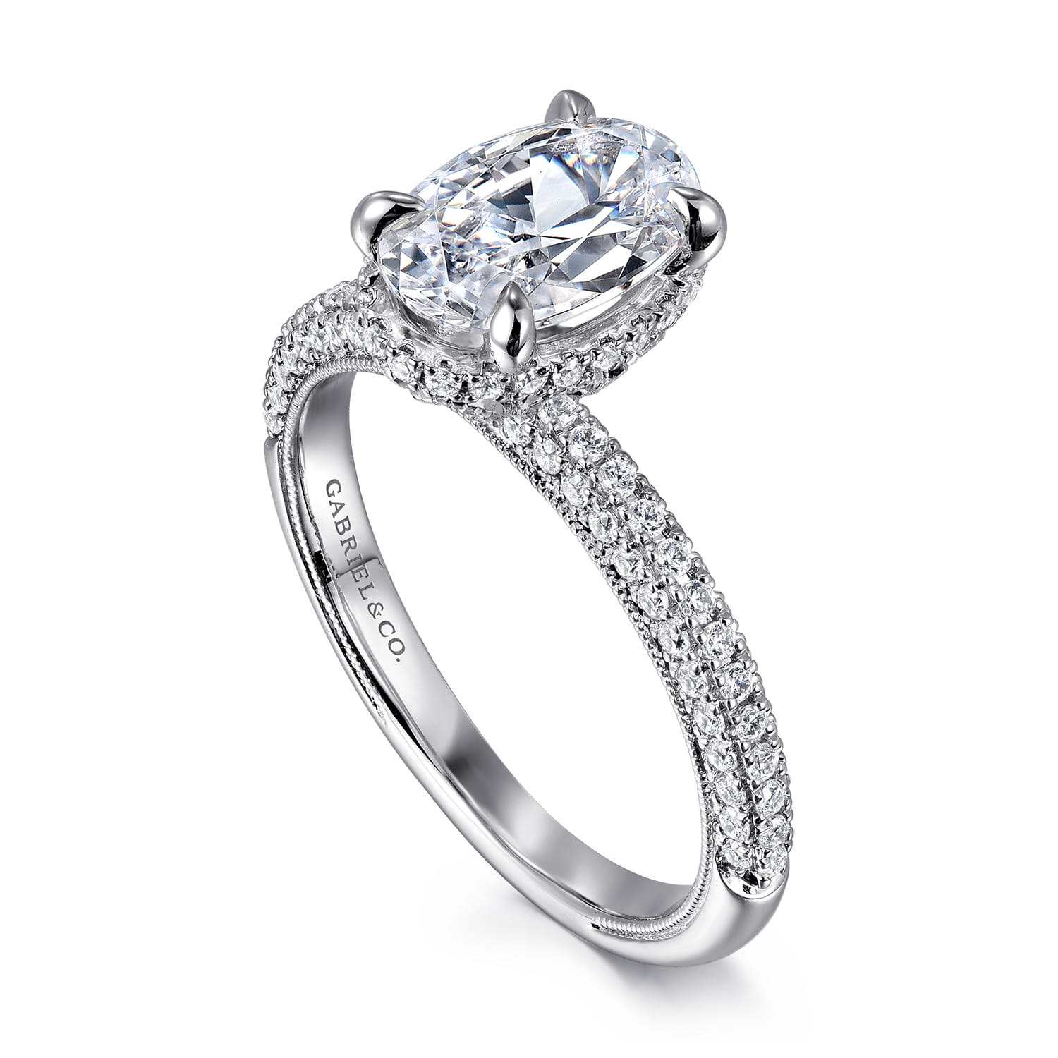 Caly - 14K White Gold Oval Halo Diamond Engagement Ring - 0.5 ct - Shot 3