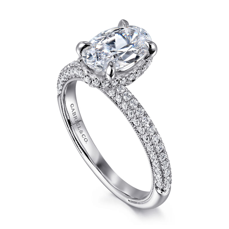 Caly - 14K White Gold Oval Halo Diamond Engagement Ring - 0.5 ct - Shot 3