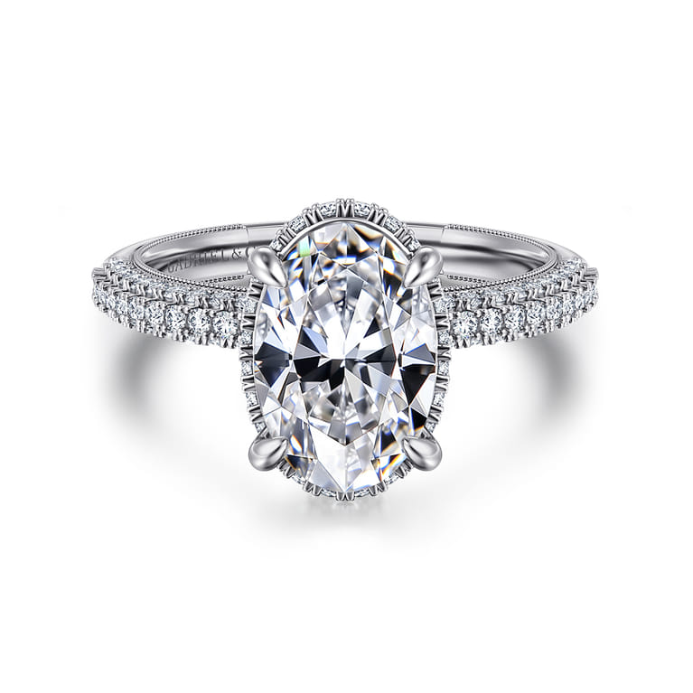 Caly - 14K White Gold Oval Halo Diamond Engagement Ring - 0.5 ct - Shot 1