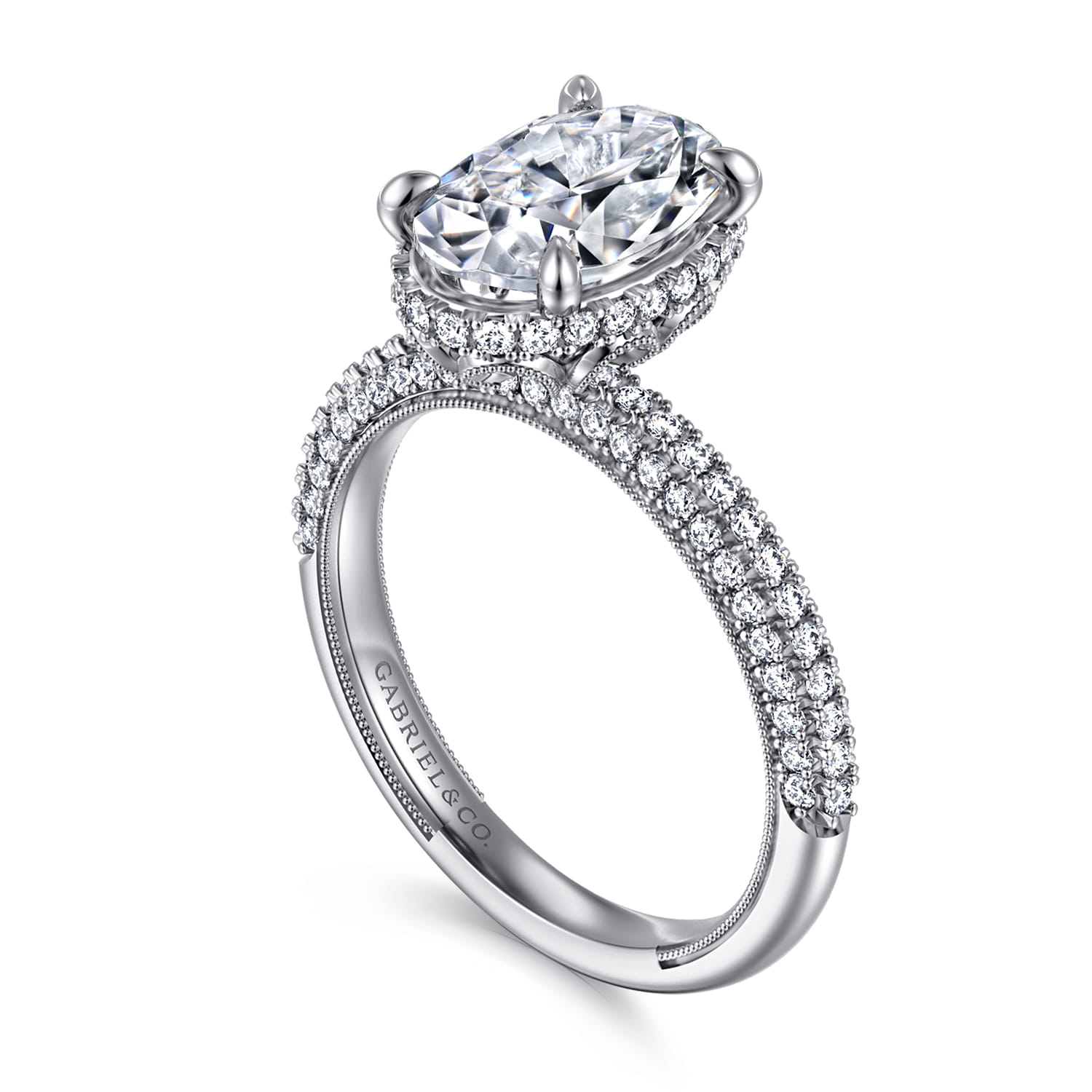 Caly - 14K White Gold Oval Halo Diamond Engagement Ring - 0.5 ct - Shot 3