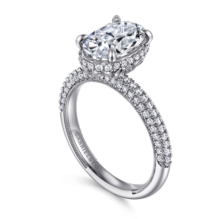 Caly - 14K White Gold Oval Halo Diamond Engagement Ring - 0.5 ct - Shot 3