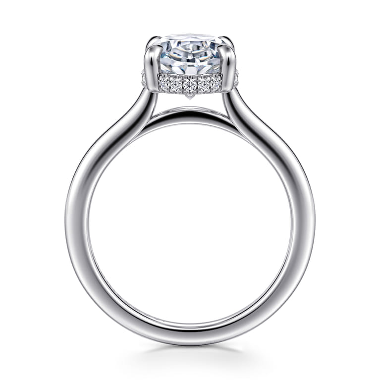 Aldon - 14K White Gold Oval Halo Diamond Engagement Ring - 0.14 ct - Shot 2