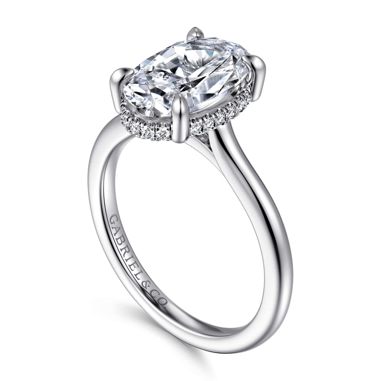 Aldon - 14K White Gold Oval Halo Diamond Engagement Ring - 0.14 ct - Shot 3
