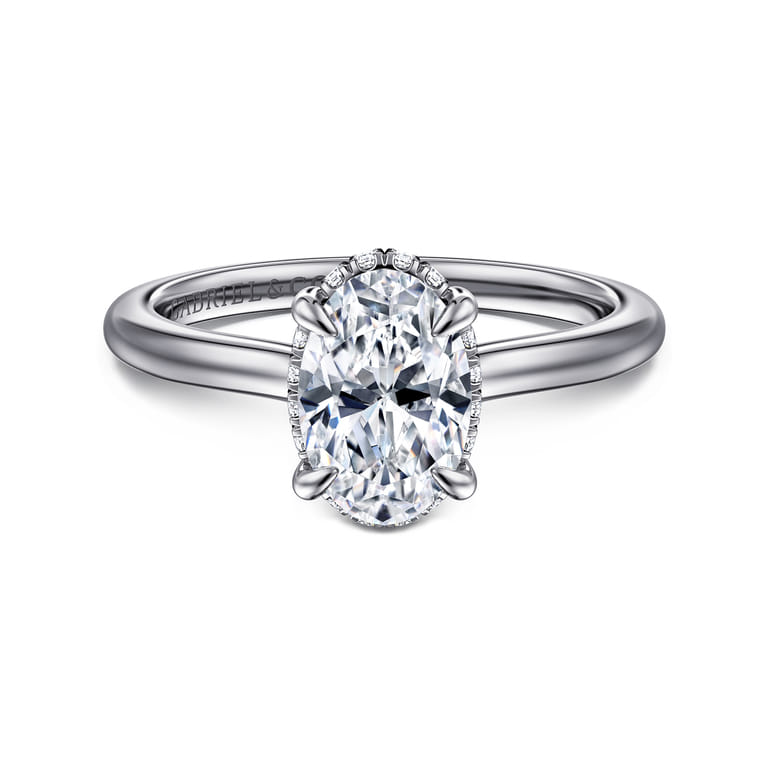 Aldon - 14K White Gold Oval Halo Diamond Engagement Ring - 0.08 ct - Shot 1