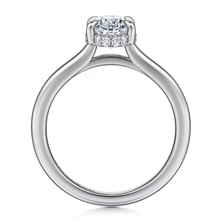 Aldon - 14K White Gold Oval Halo Diamond Engagement Ring - 0.08 ct - Shot 2