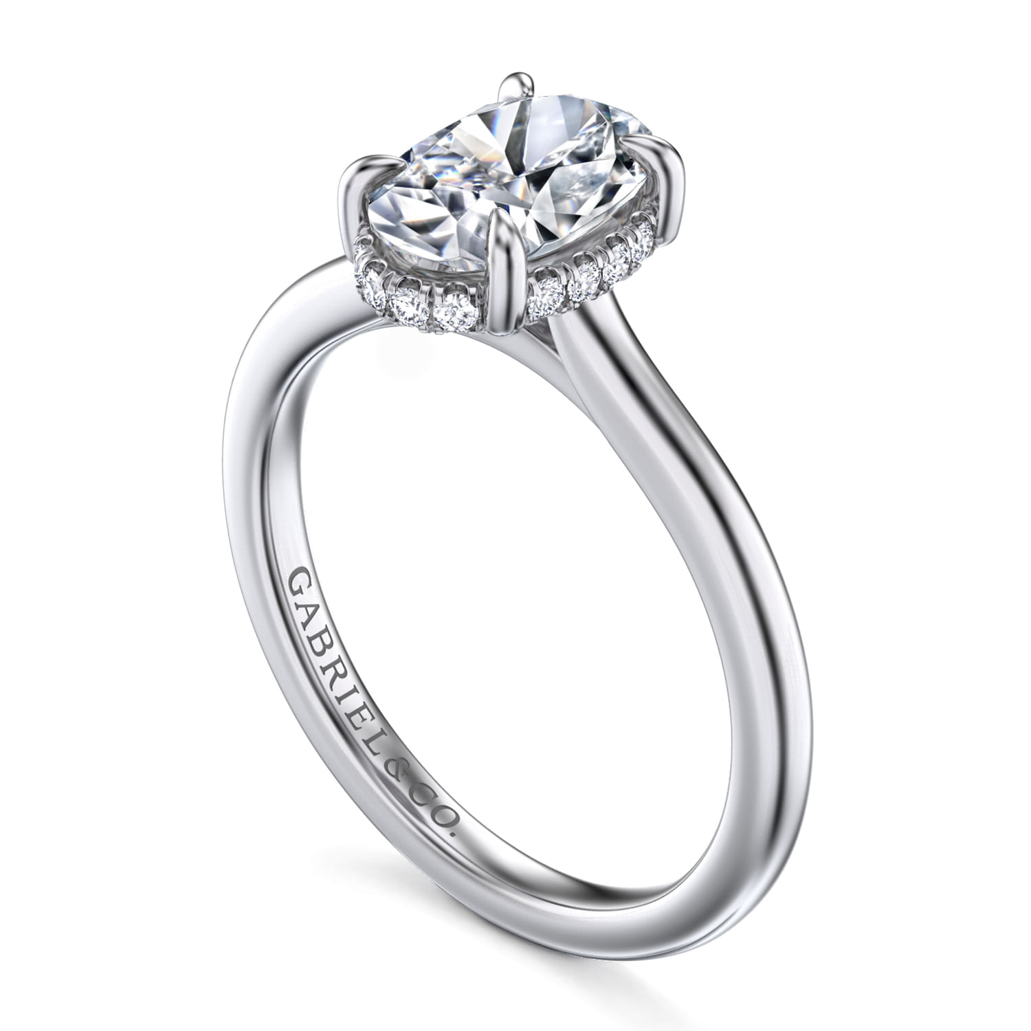 Aldon - 14K White Gold Oval Halo Diamond Engagement Ring - 0.08 ct - Shot 3