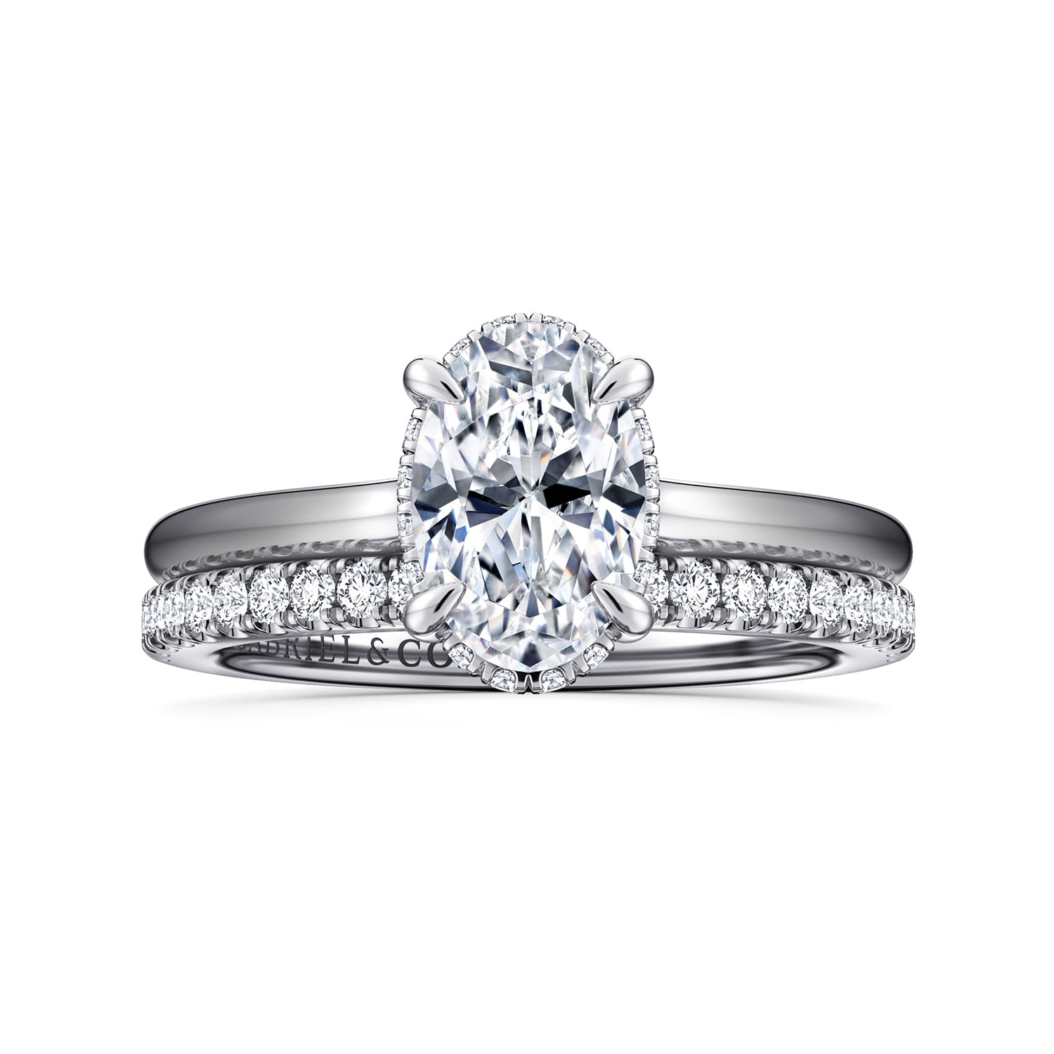 Aldon - 14K White Gold Oval Halo Diamond Engagement Ring - 0.08 ct - Shot 4