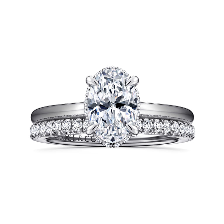 Aldon - 14K White Gold Oval Halo Diamond Engagement Ring - 0.08 ct - Shot 4