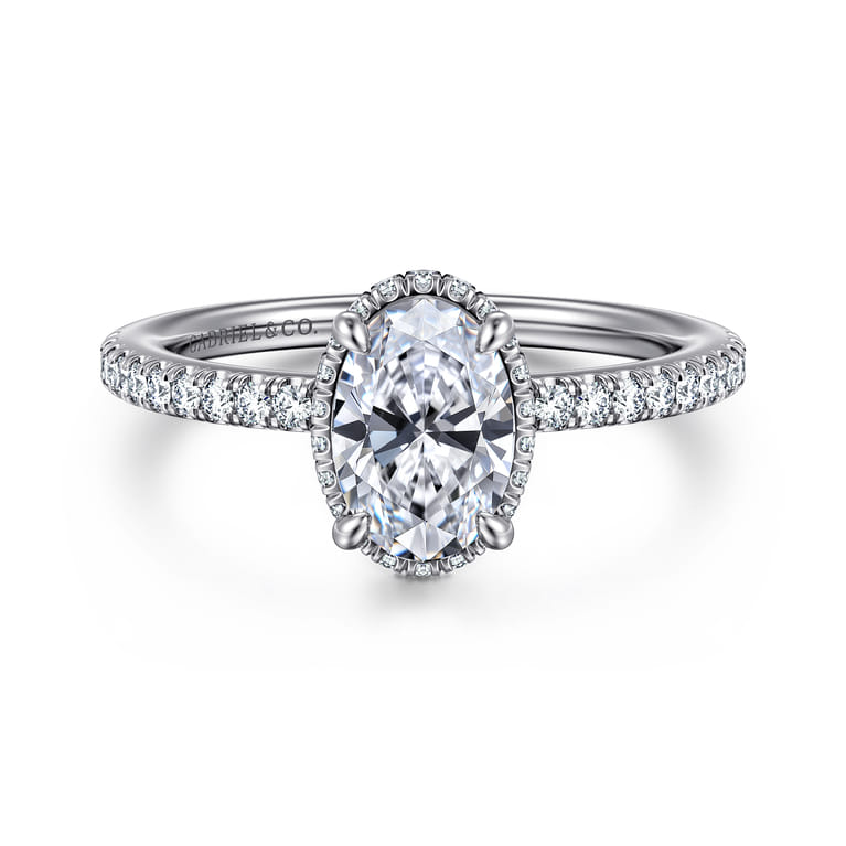 Allesia - 14K White Gold Oval Cut Hidden Halo Diamond Engagement Ring - 0.25 ct - Shot 1
