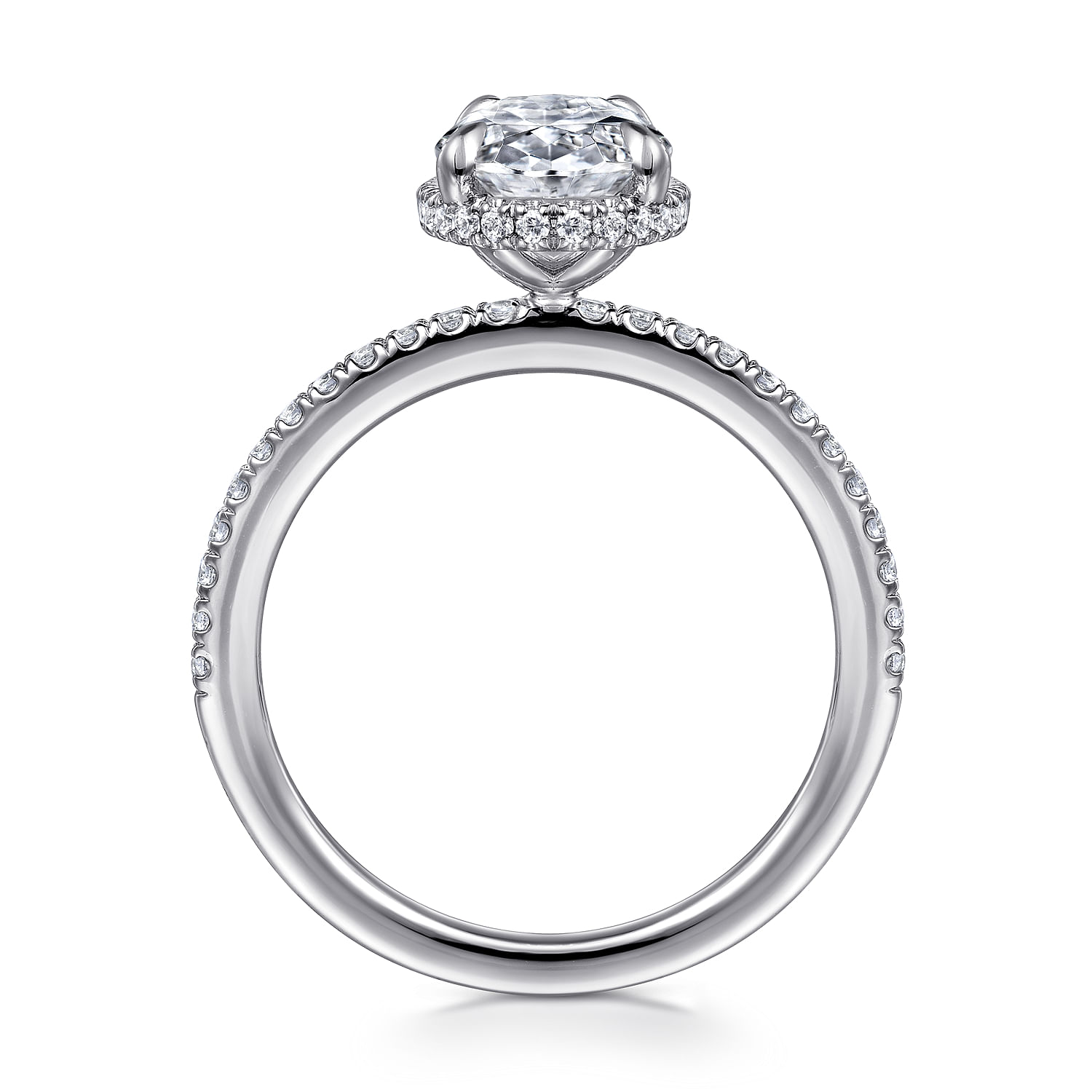 Allesia - 14K White Gold Oval Cut Hidden Halo Diamond Engagement Ring - 0.3 ct - Shot 2