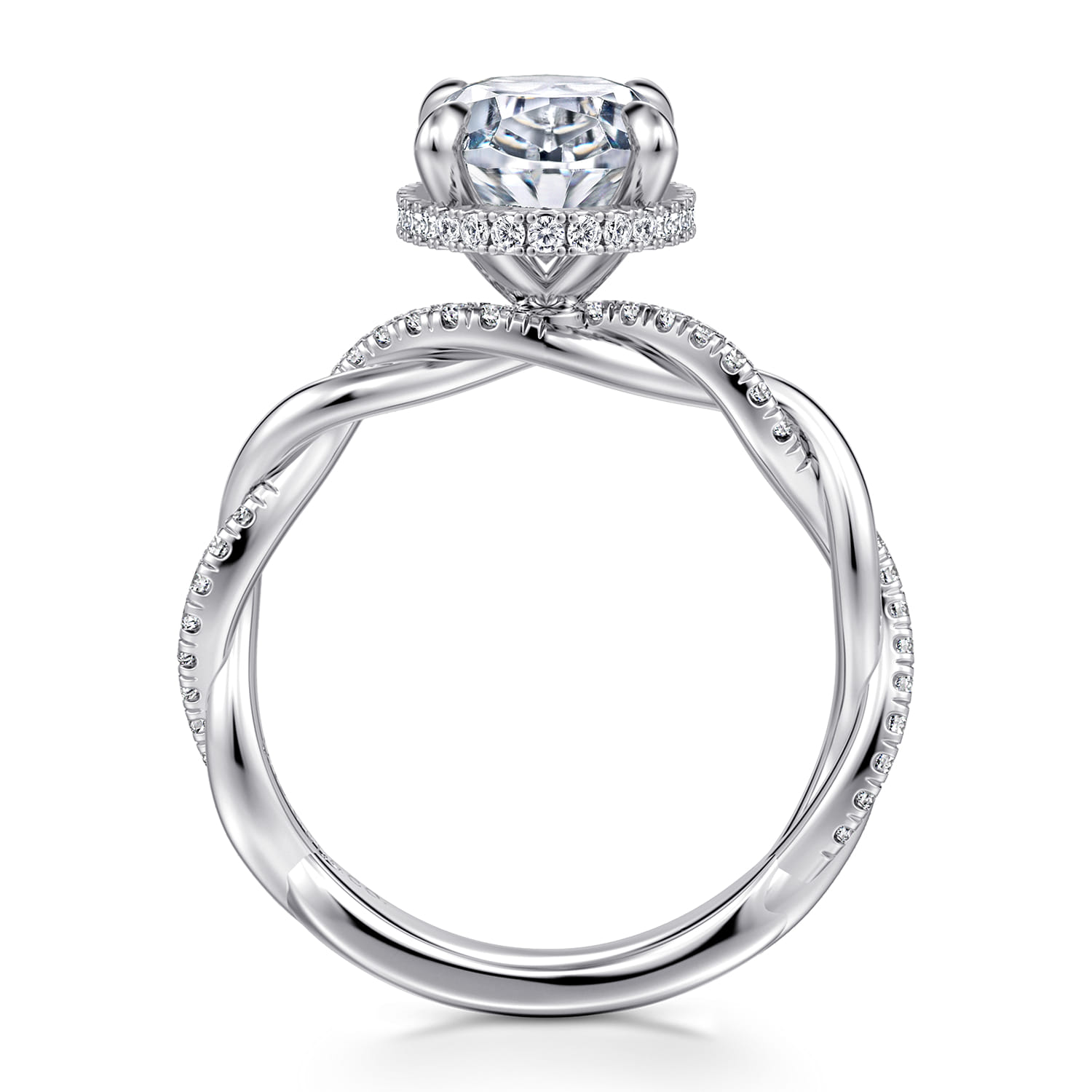 Ama - 14K White Gold Oval Halo Diamond Engagement Ring - 0.3 ct - Shot 2