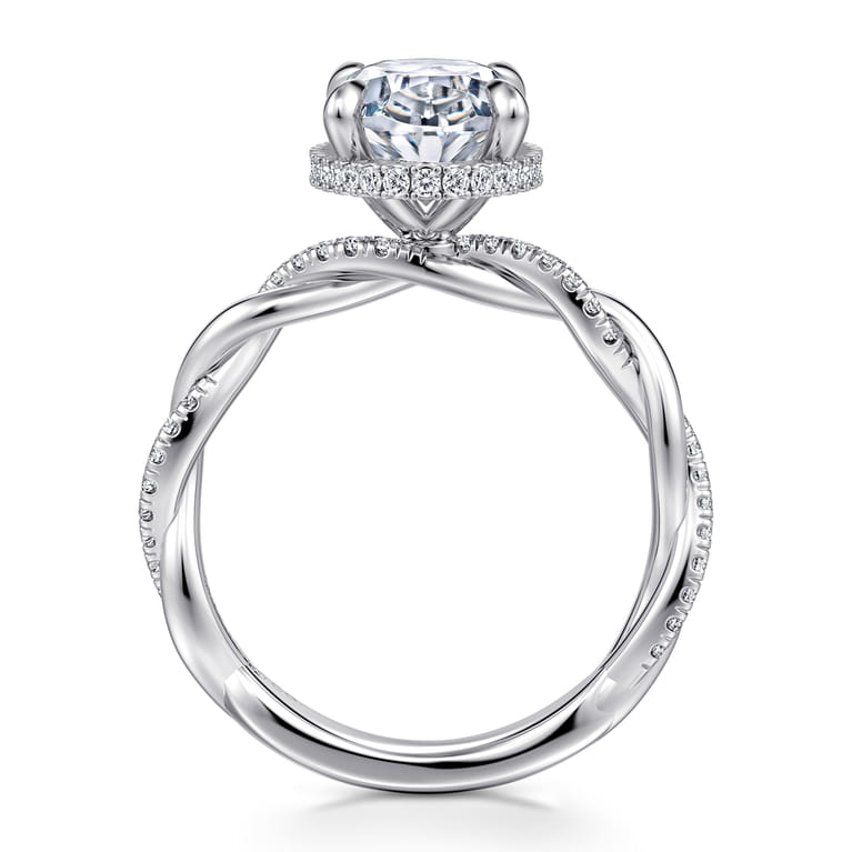Ama - 14K White Gold Oval Halo Diamond Engagement Ring - 0.3 ct - Shot 2