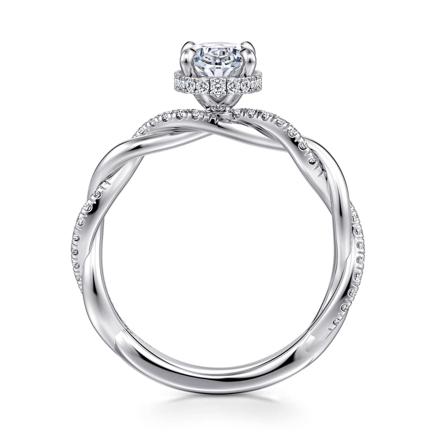 Ama - 14K White Gold Twisted Oval Halo Diamond Engagement Ring - 0.24 ct - Shot 2