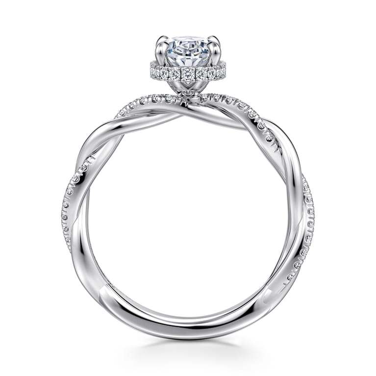 Ama - 14K White Gold Twisted Oval Halo Diamond Engagement Ring - 0.24 ct - Shot 2
