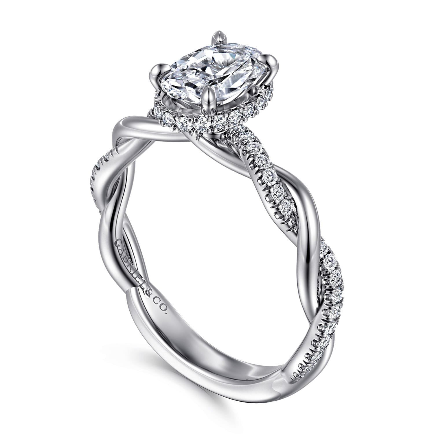 Ama - 14K White Gold Twisted Oval Halo Diamond Engagement Ring - 0.24 ct - Shot 3