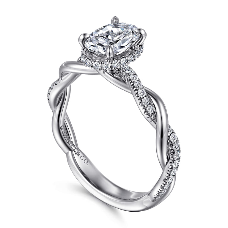 Ama - 14K White Gold Twisted Oval Halo Diamond Engagement Ring - 0.24 ct - Shot 3