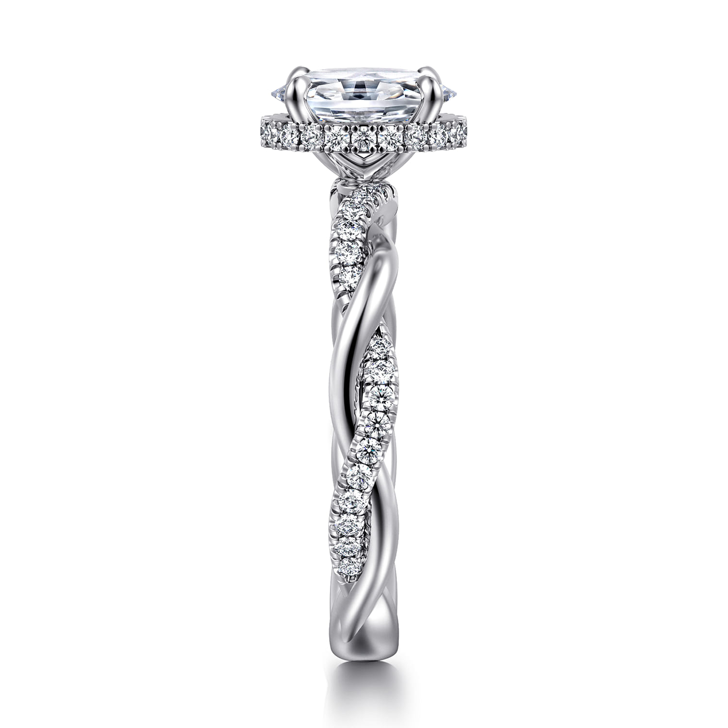 Ama - 14K White Gold Twisted Oval Halo Diamond Engagement Ring - 0.24 ct - Shot 4