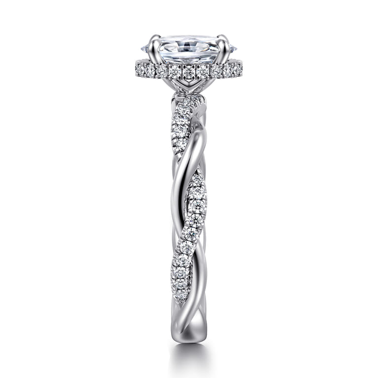 Ama - 14K White Gold Twisted Oval Halo Diamond Engagement Ring - 0.24 ct - Shot 4