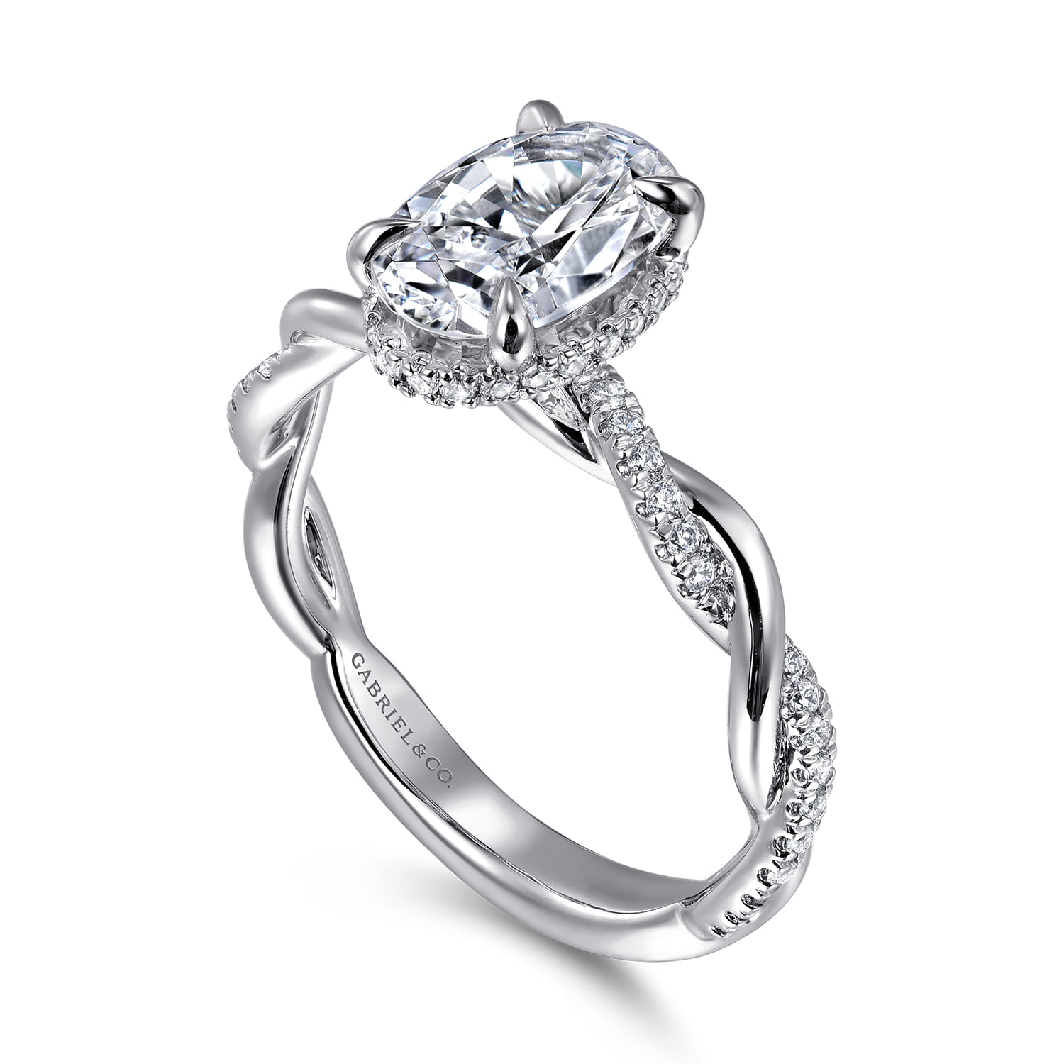 Ama - 14K White Gold Oval Halo Diamond Engagement Ring - 0.25 ct - Shot 3