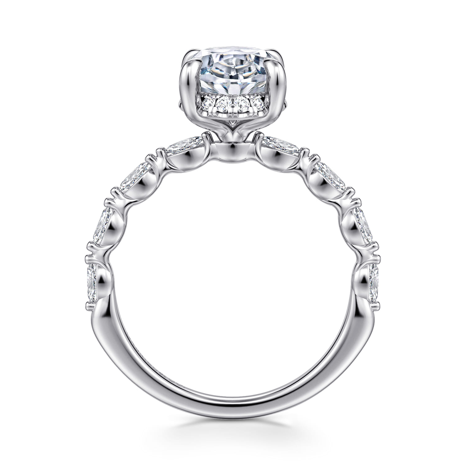 Adeena - 14K White Gold Oval Hidden Halo Diamond Engagement Ring - 0.35 ct - Shot 2