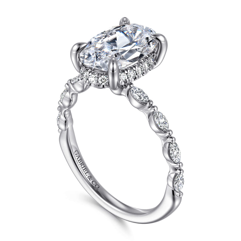 Adeena - 14K White Gold Oval Hidden Halo Diamond Engagement Ring - 0.35 ct - Shot 3