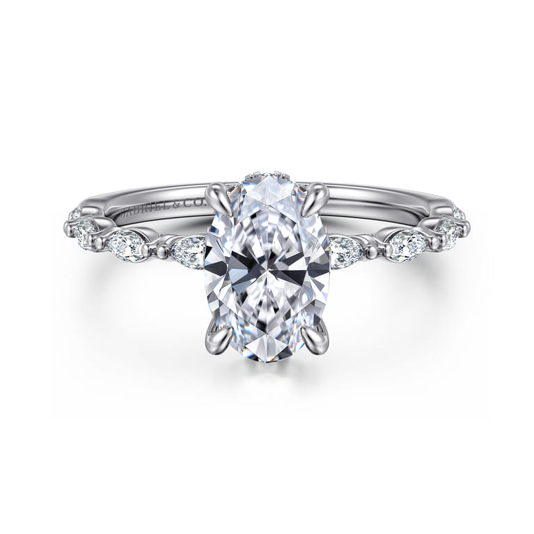Adeena - 14K White Gold Oval Hidden Halo Diamond Engagement Ring - 0.3 ct - Shot 1