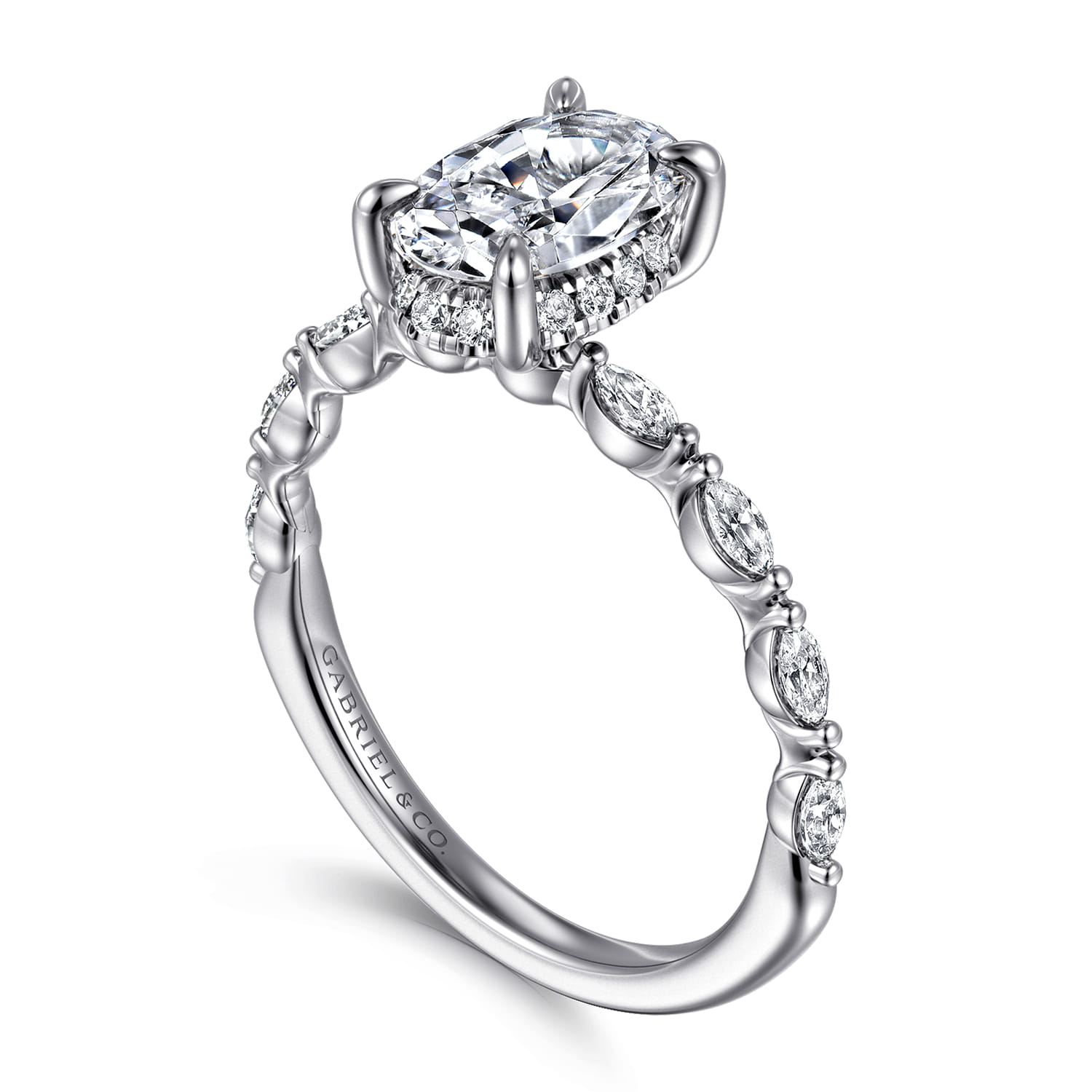 Adeena - 14K White Gold Oval Hidden Halo Diamond Engagement Ring - 0.3 ct - Shot 3