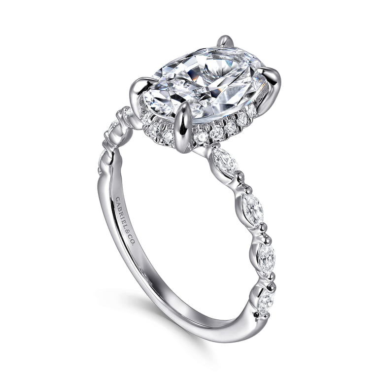 Adeena - 14K White Gold Oval Hidden Halo Diamond Engagement Ring - 0.3 ct - Shot 3