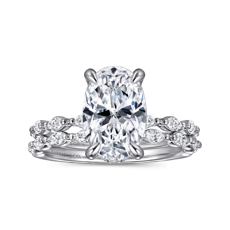 Adeena - 14K White Gold Oval Hidden Halo Diamond Engagement Ring - 0.3 ct - Shot 4