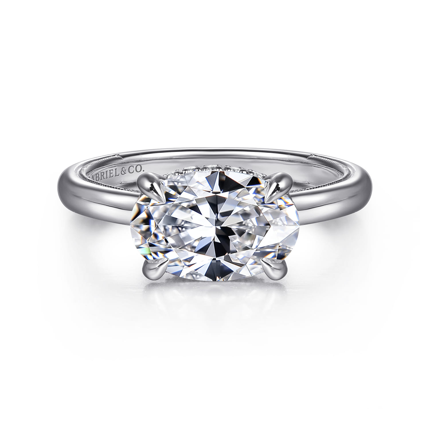 Sandi - 14K White Gold East West Oval Diamond Engagement Ring - 0.12 ct - Shot 1