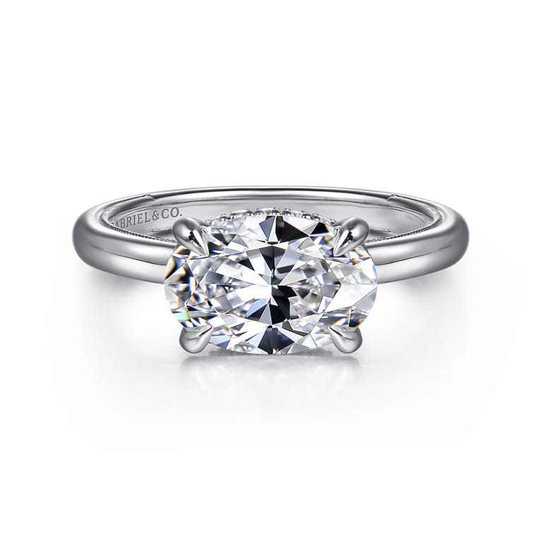 Sandi - 14K White Gold East West Oval Diamond Engagement Ring - 0.12 ct - Shot 1