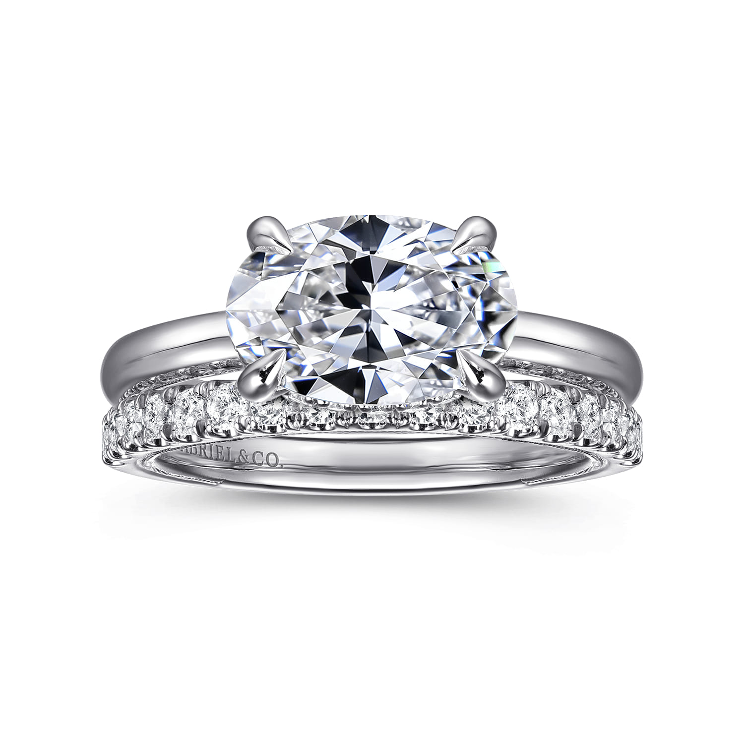 Sandi - 14K White Gold East West Oval Diamond Engagement Ring - 0.12 ct - Shot 4