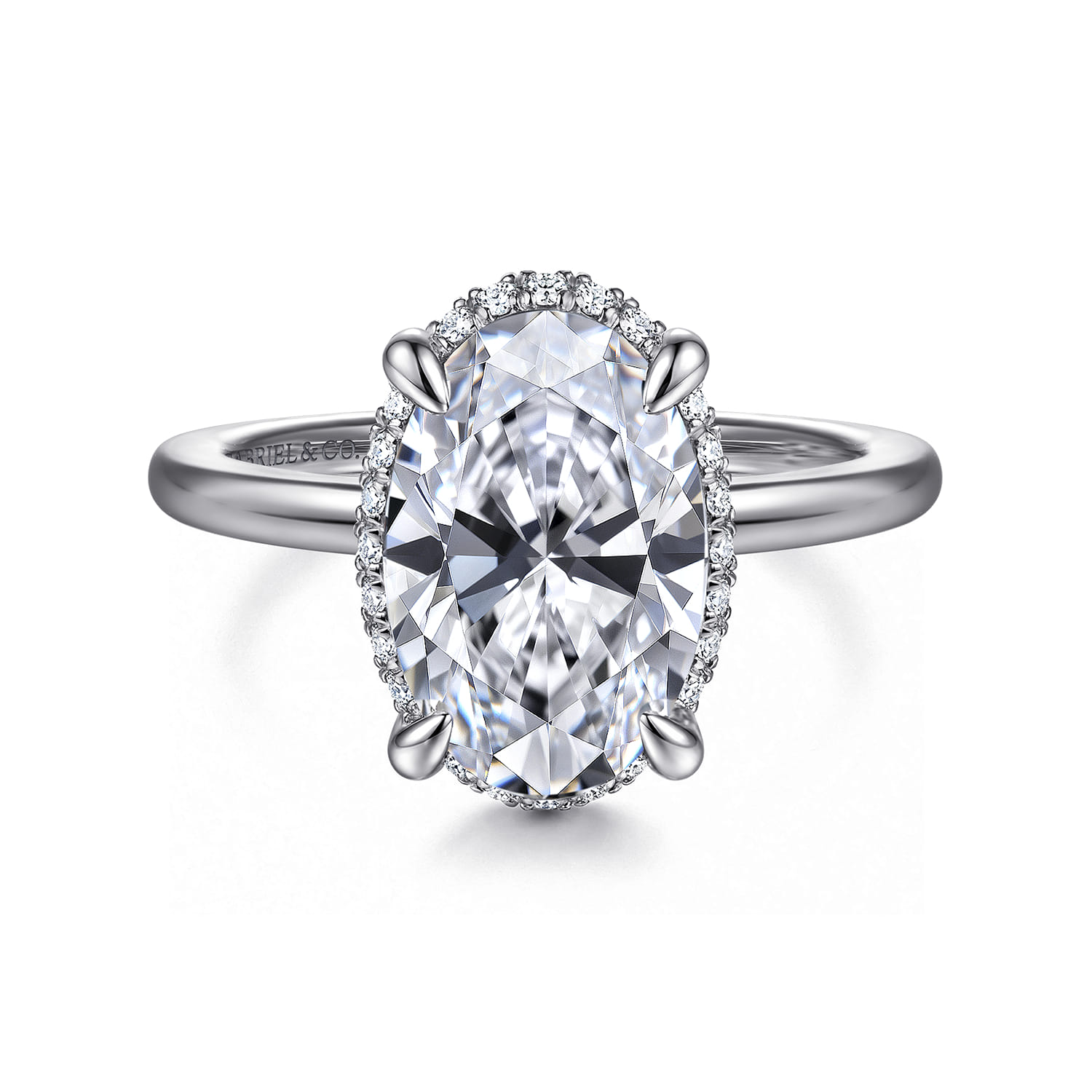 Bonnie - 14K White Gold Oval Hidden Halo Diamond Engagement Ring - 0.12 ct - Shot 1