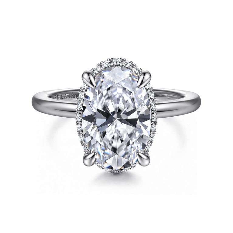 Bonnie - 14K White Gold Oval Hidden Halo Diamond Engagement Ring - 0.12 ct - Shot 1