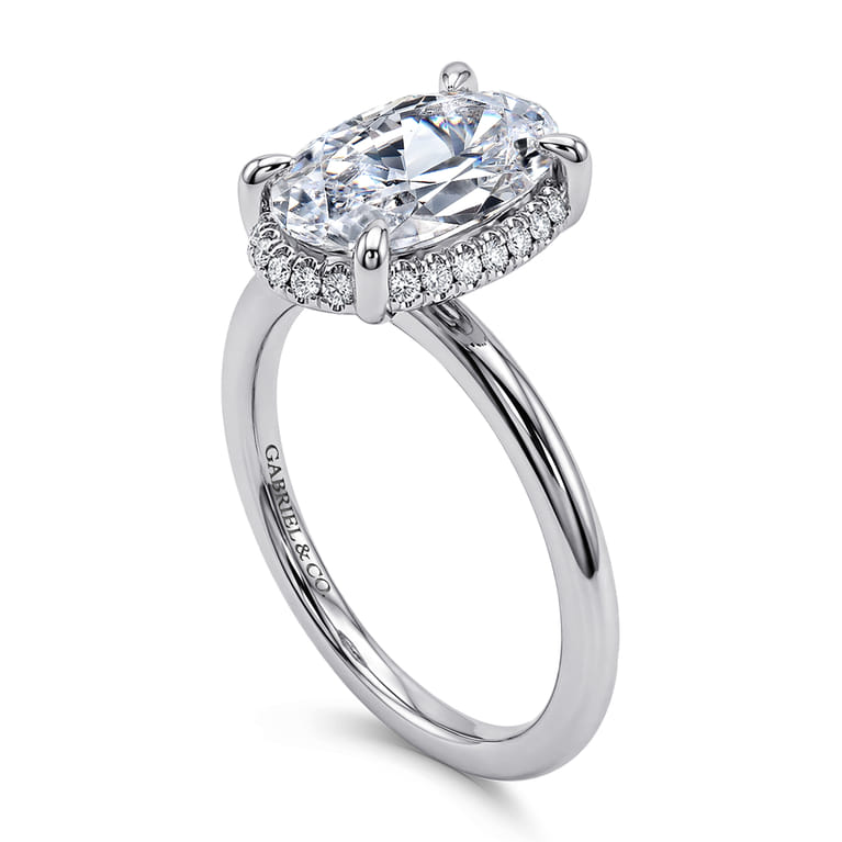Bonnie - 14K White Gold Oval Hidden Halo Diamond Engagement Ring - 0.12 ct - Shot 3