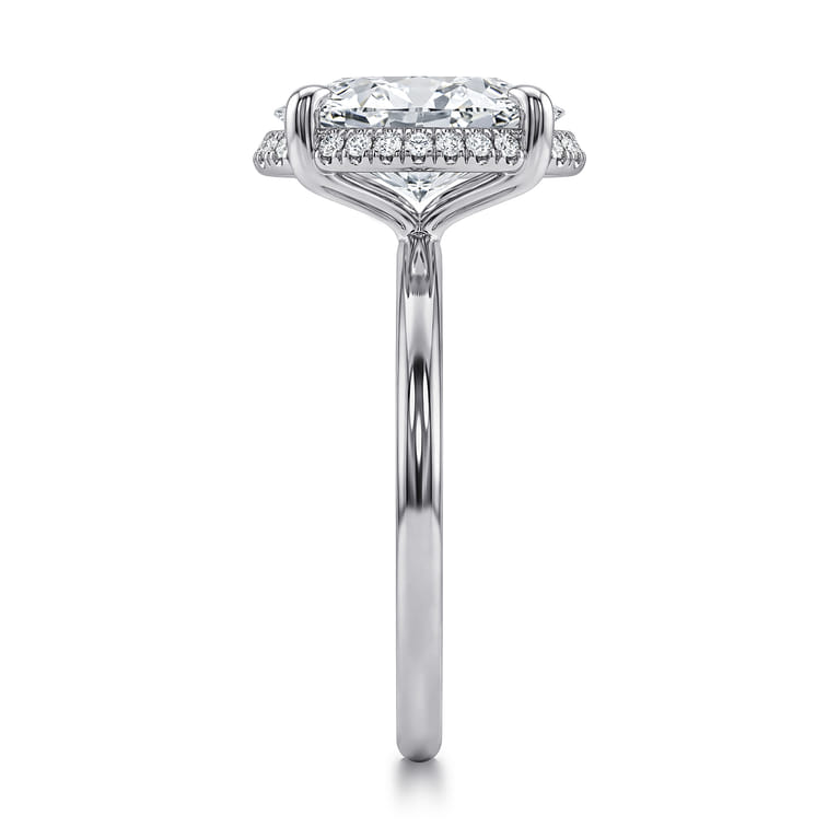 Bonnie - 14K White Gold Oval Hidden Halo Diamond Engagement Ring - 0.12 ct - Shot 4