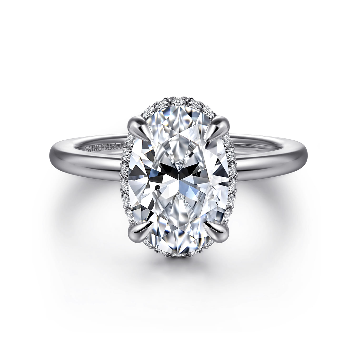 Bonnie - 14K White Gold Oval Hidden Halo Diamond Engagement Ring - 0.11 ct - Shot 1