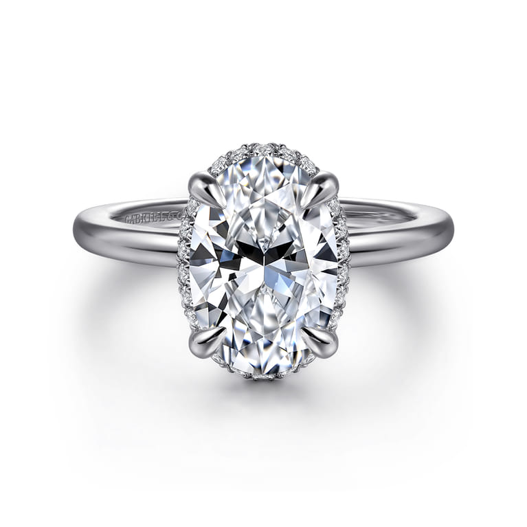 Bonnie - 14K White Gold Oval Hidden Halo Diamond Engagement Ring - 0.11 ct - Shot 1