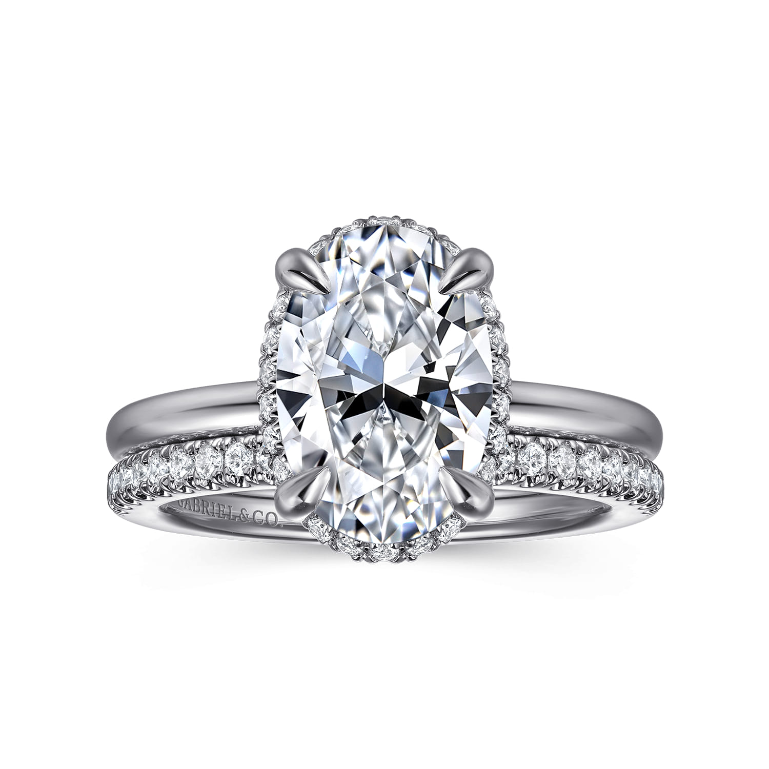 Bonnie - 14K White Gold Oval Hidden Halo Diamond Engagement Ring - 0.11 ct - Shot 4