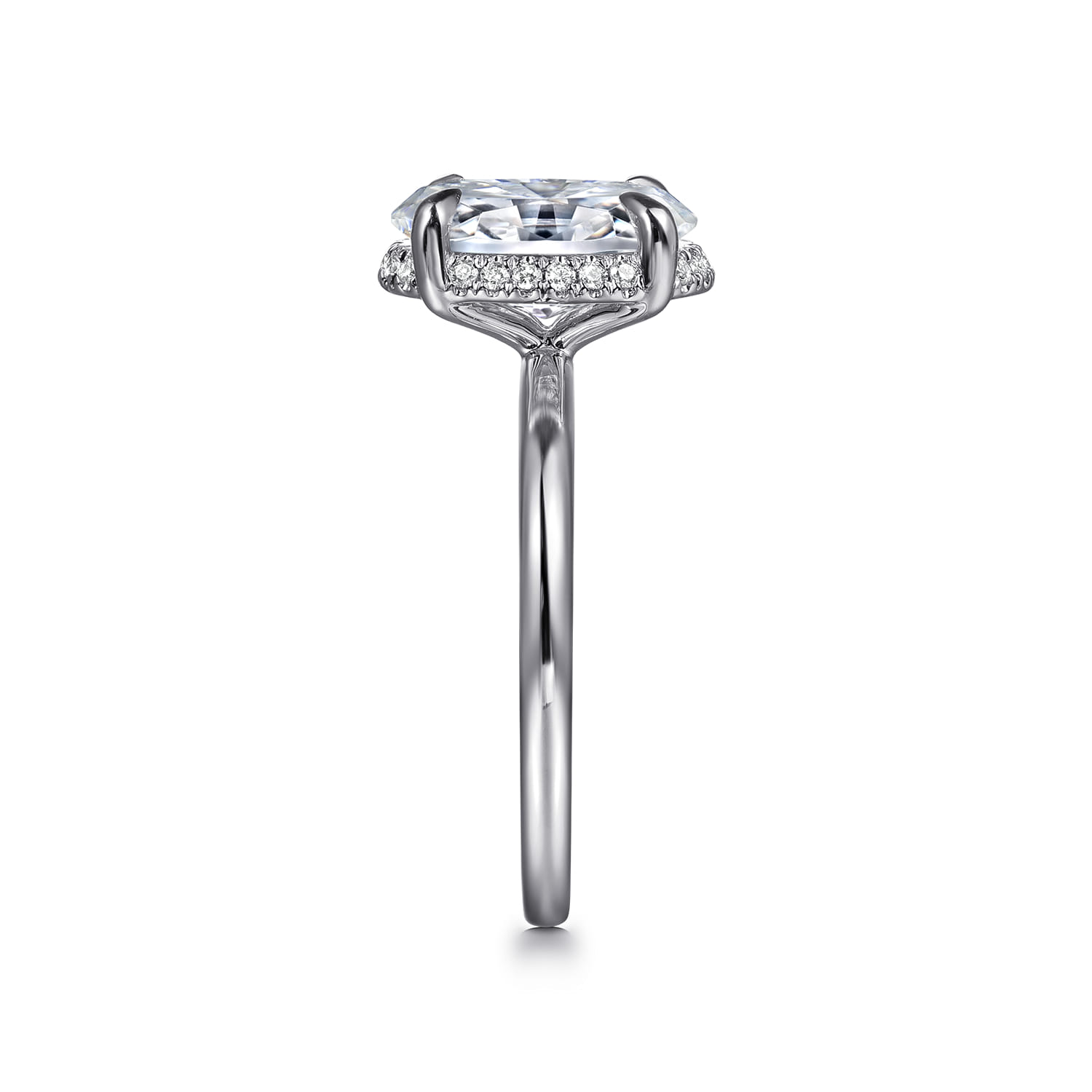 Bonnie - 14K White Gold Oval Hidden Halo Diamond Engagement Ring - 0.11 ct - Shot 5