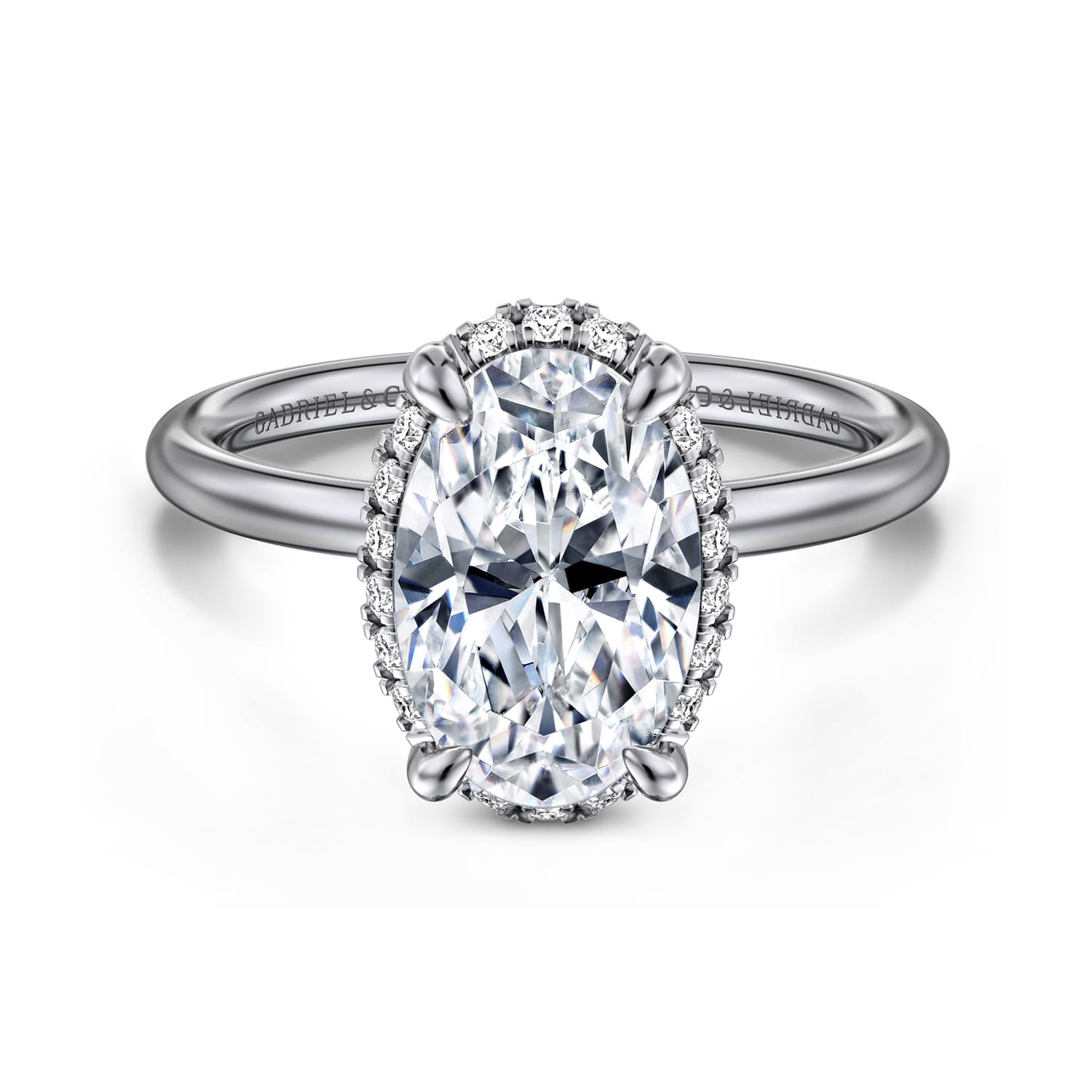 Seattle - 14K White Gold Oval Hidden Halo Diamond Engagement Ring - 0.11 ct - Shot 1