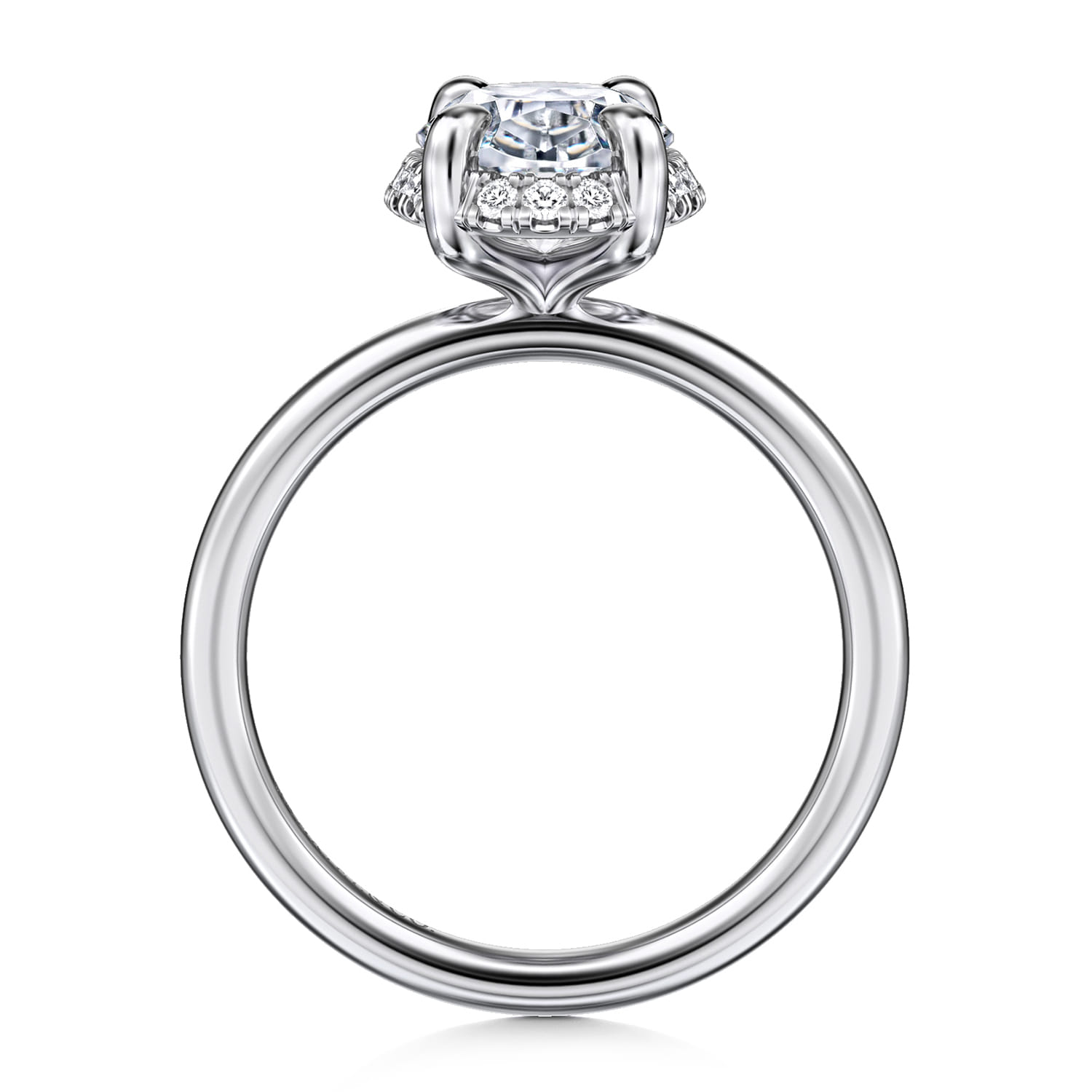 Seattle - 14K White Gold Oval Hidden Halo Diamond Engagement Ring - 0.11 ct - Shot 2
